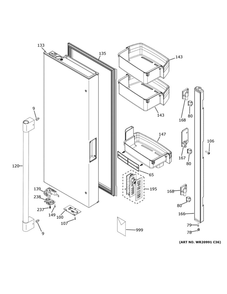 Fresh Food Door - Lh Diagram and Parts List for ZWE23PSNHSS  General Electric Refrigerator