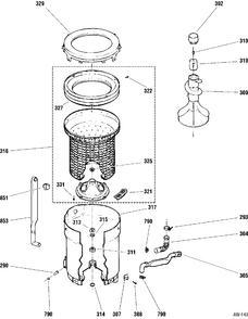 TUB, BASKET & AGITATOR Diagram and Parts List for WCCB2050T6AC  General Electric Washer