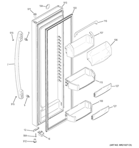 Fresh Food Door Diagram and Parts List for GSE25HMHEHES  General Electric Refrigerator