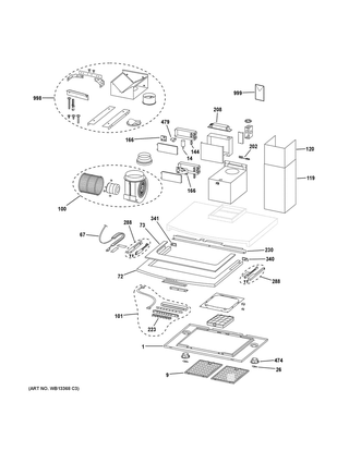 Range Hood Diagram and Parts List for ZV800SJ3SS  General Electric Range Hood