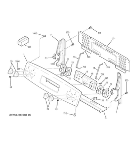 Control Panel Diagram and Parts List for JB250DF2WW  General Electric Range