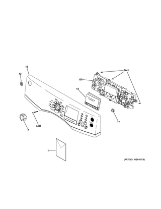 Controls & Backsplash Diagram and Parts List for GFD43GSSM0WW  General Electric Dryer