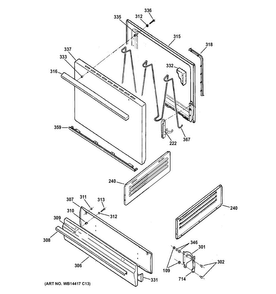 Door & Drawer Parts Diagram and Parts List for RGB525DEH3BB  Hotpoint Range