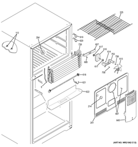 Freezer Section Diagram and Parts List for GTE18ETHCRWW  General Electric Refrigerator