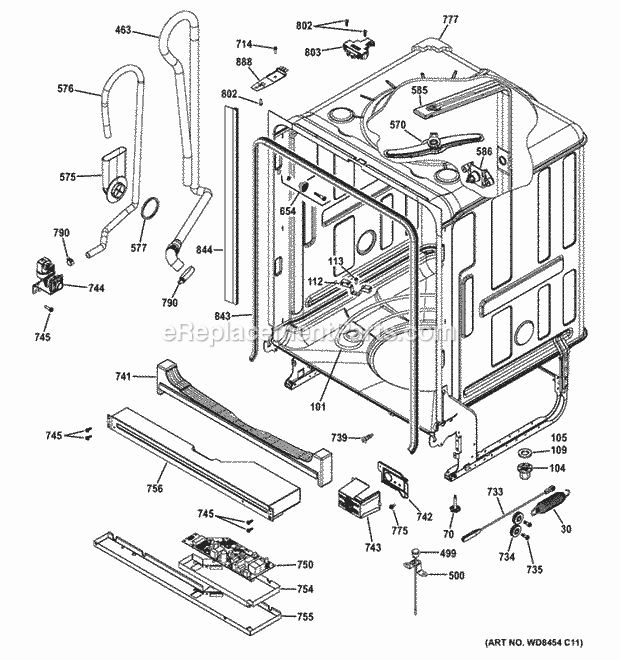 Body Parts Diagram and Parts List for GDT580SSF0SS  General Electric Dishwasher