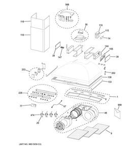 Hood Parts Diagram and Parts List for ZV950SD5SS  General Electric Range Hood