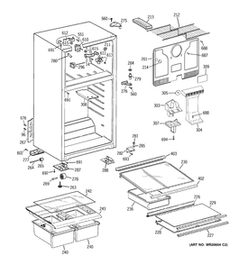 CABINET Diagram and Parts List for MTS18GBSFRWW  General Electric Refrigerator