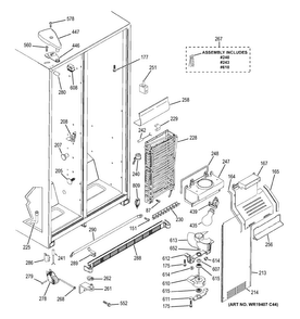 Freezer Section Diagram and Parts List for GSS22WGPCCC  General Electric Refrigerator