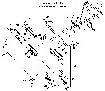 Cabinet Front Diagram and Parts List for DDC4498AEL  General Electric Dryer