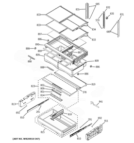 Fresh Food Shelves Diagram and Parts List for PYE22PYNJFS  General Electric Refrigerator