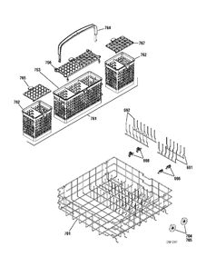LOWER RACK Diagram and Parts List for PDW7712J00BB  General Electric Dishwasher