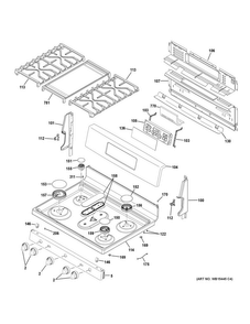 Control Panel & Cooktop Diagram and Parts List for JGB700EEJ2ES  General Electric Range
