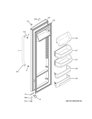 Fresh Food Door Diagram and Parts List for GSS25CSHLCSS  General Electric Refrigerator