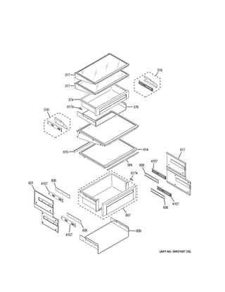 Fresh Food Shelves Diagram and Parts List for ZISB360DKC  General Electric Refrigerator