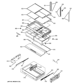 Fresh Food Shelves Diagram and Parts List for DFE28JGHFBB  General Electric Refrigerator