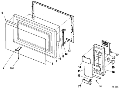 CASE, DOOR & CONTROLS Diagram and Parts List for GSC1482WK01  General Electric Microwave