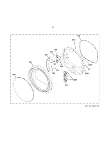 Door Diagram and Parts List for GFDS170EH1WW  General Electric Dryer