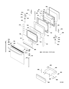 DOOR & DRAWER Diagram and Parts List for JCBP40DP1WW  General Electric Range