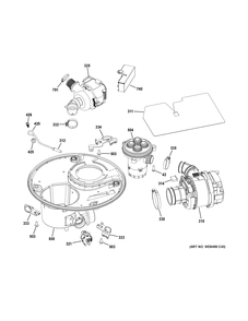 SUMP & MOTOR MECHANISM Diagram and Parts List for PDT750SSF8SS  General Electric Dishwasher