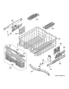 Upper Rack Assembly Diagram and Parts List for DDT575SSF8SS  General Electric Dishwasher