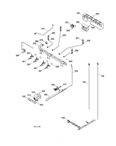 GAS SYSTEM & MANIFOLD PIPE Diagram and Parts List for MGAS724EL3WW  General Electric Range