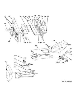 Controls & Dispenser Diagram and Parts List for GFW400SCM0WW  General Electric Washer