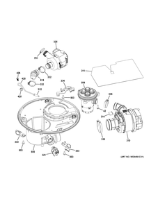 SUMP & MOTOR MECHANISM Diagram and Parts List for GDT740SIF8II  General Electric Dishwasher