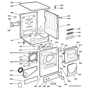 Backsplash, Cabinet & Front Panel Diagram and Parts List for DSKS433EB8WW  General Electric Dryer