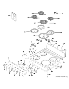 Control Panel And Cooktop Diagram and Parts List for RAS240DM2WW  General Electric Range