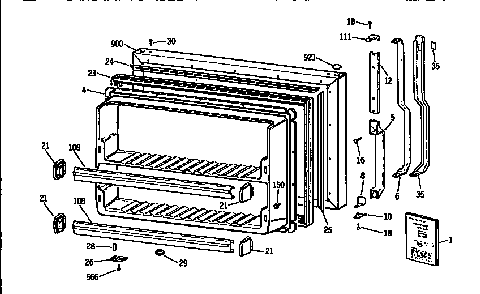 Freezer Door Diagram and Parts List for TBX18DASJRAD  General Electric Refrigerator