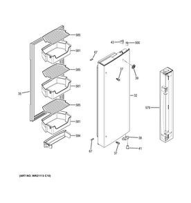 Fresh Food Door - Rh Diagram and Parts List for CNE25SSKAKSS  General Electric Refrigerator