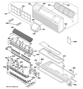 Grille, Heater & Base Pan Parts Diagram and Parts List for AZ41E15EABM3  General Electric Air Conditioner
