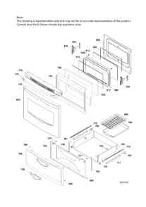 DOOR & DRAWER PARTS Diagram and Parts List for JCAS745M3WW  General Electric Range