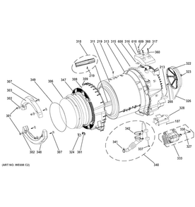 Tub & Motor Diagram and Parts List for GFWN1100H0WW  General Electric Washer