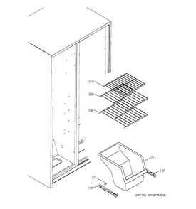 Freezer Shelves Diagram and Parts List for HSS25GFTCCC  Hotpoint Refrigerator