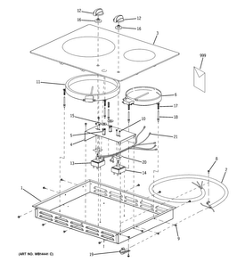 Control Panel & Cooktop Diagram and Parts List for JP256WM2WW  General Electric Cooktop