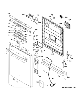 Escutcheon & Door Assembly Diagram and Parts List for GDT540PSM0SS  General Electric Dishwasher