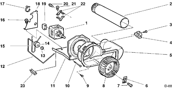 BLOWER & DRIVE ASSEMBLY Diagram and Parts List for 66461T2WW  General Electric Dryer