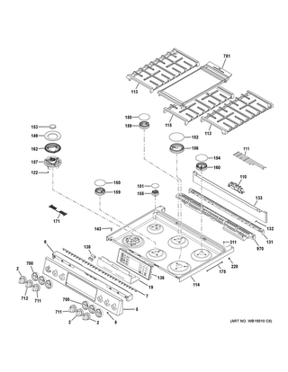 Control Panel & Cooktop Diagram and Parts List for CGS995EEL2DS  General Electric Range