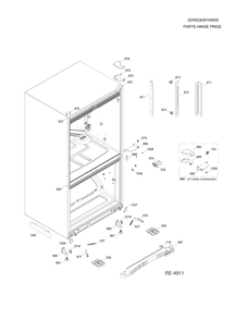 PARTS HINGE FRIDGE Diagram and Parts List for GDRS3KBYKRSS  General Electric Refrigerator