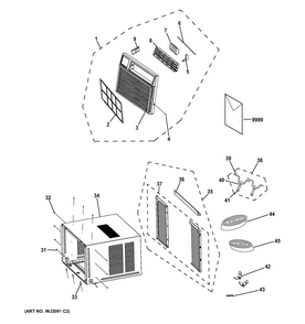 Grille & Chassis Parts Diagram and Parts List for AEE12DSW1  General Electric Air Conditioner