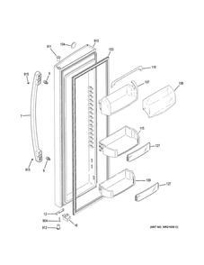 Fresh Food Door Diagram and Parts List for PSE25KGHGHWW  General Electric Refrigerator