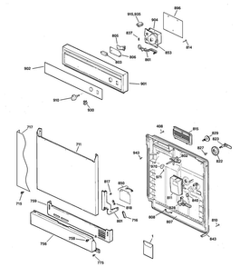 Escutcheon & Door Assembly Diagram and Parts List for HDA1000G20WH  Hotpoint Dishwasher