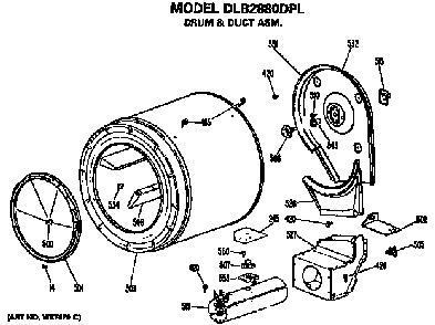 Drum And Duct Assembly Diagram and Parts List for DLB2880DPL  Hotpoint Dryer
