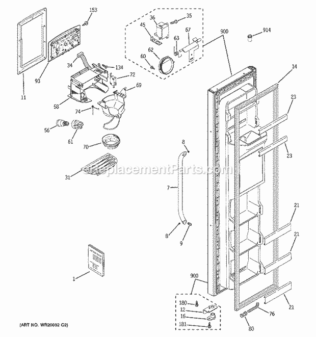 FREEZER DOOR Diagram and Parts List for GSH25JSTASS  General Electric Refrigerator