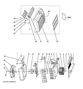 Grille & Chassis Parts Diagram and Parts List for AJCQ06LCFQ1  General Electric Air Conditioner