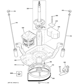Suspension, Pump & Drive Components Diagram and Parts List for WMCD2050J2WC  General Electric Washer