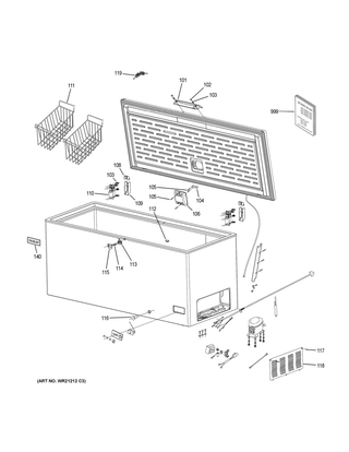 Freezer Diagram and Parts List for XCM9DMAWW  General Electric Freezer