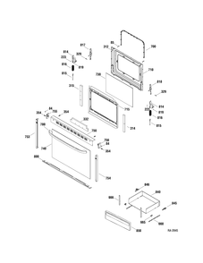DOOR & DRAWER Diagram and Parts List for JCBS28DN1WW  General Electric Range