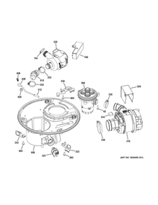 Sump & Motor Mechanism Diagram and Parts List for PDT760SIJ7II  General Electric Dishwasher